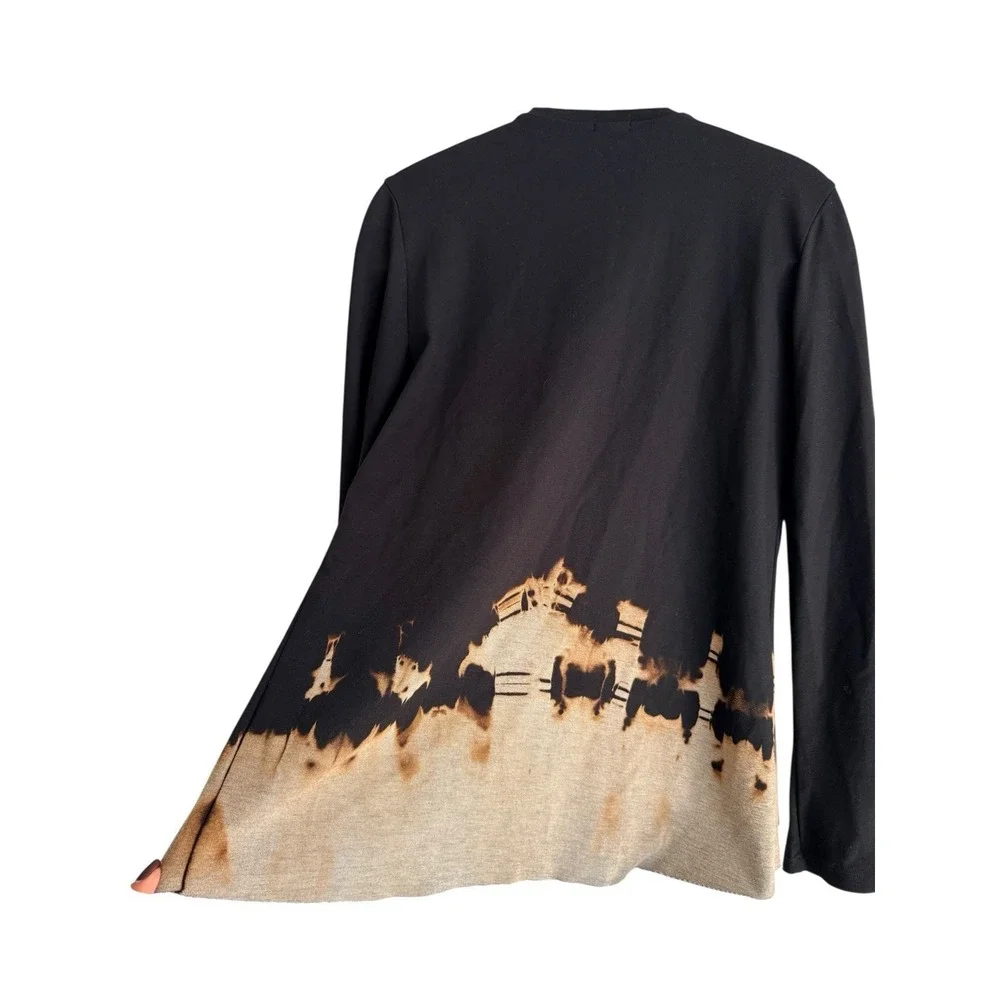 Art of Cloth Women Cardigan Jacket XL Black Abstract Draped Open Front Made USA‎